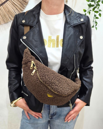 Sac banane moumoute femme coeur doré brodé