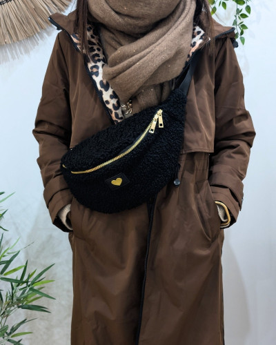 Sac banane moumoute femme coeur doré brodé