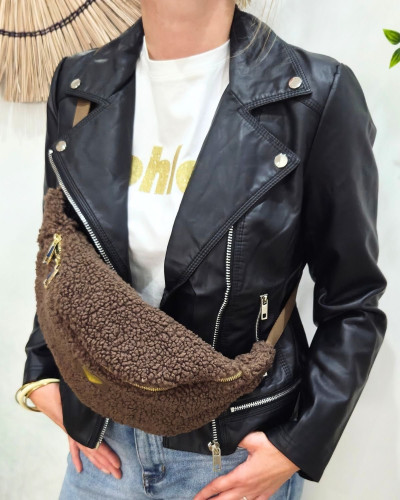 Sac banane moumoute femme coeur doré brodé