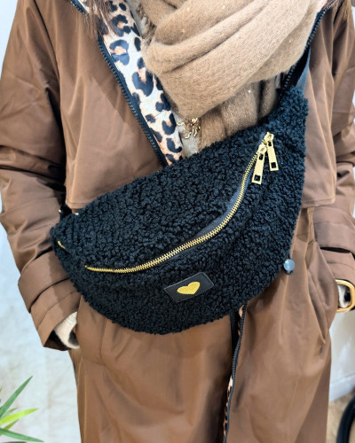 Sac banane moumoute femme coeur doré brodé