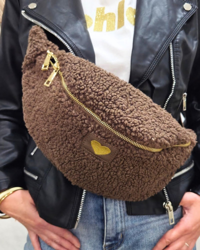 Sac banane moumoute femme coeur doré brodé