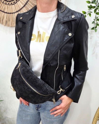 Sac banane femme velours chiné