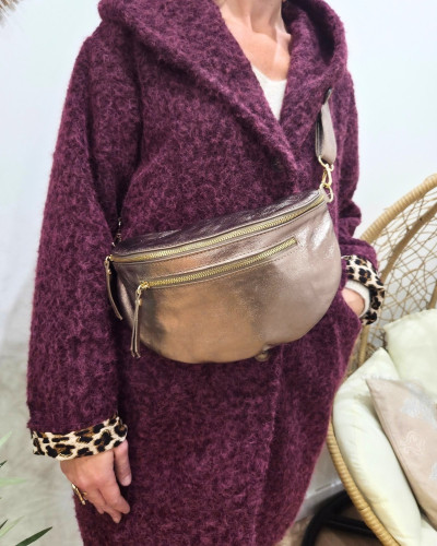 Sac banane cuir femme double zip Saphora