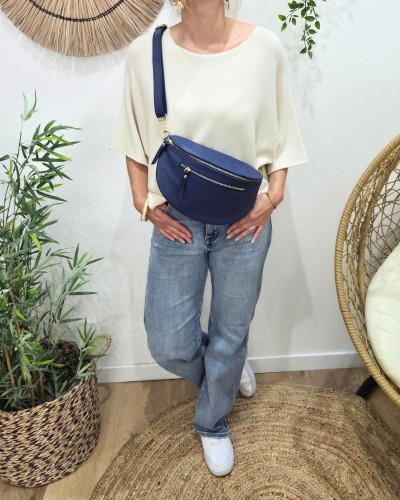 Sac banane cuir femme double zip Saphora
