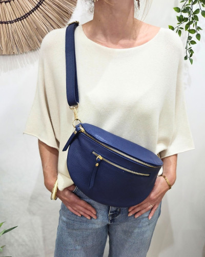 Sac banane cuir femme double zip Saphora