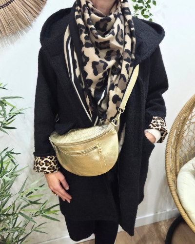 Sac banane cuir femme double zip Saphora