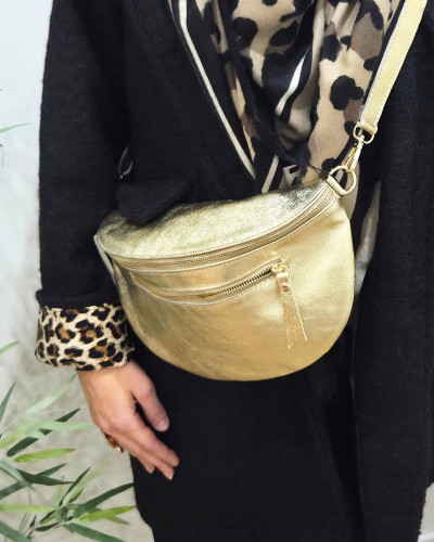 Sac banane cuir femme double zip Saphora