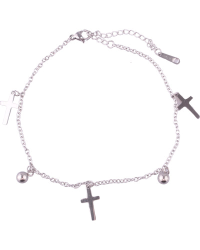 Bracelet de cheville croix acier argenté
