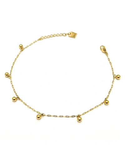 Chaine de cheville acier doré perles boules