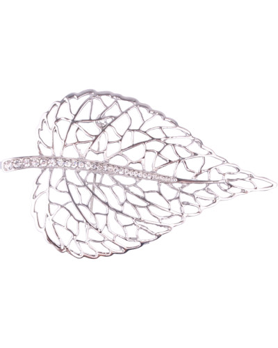 Broche feuille argent strass