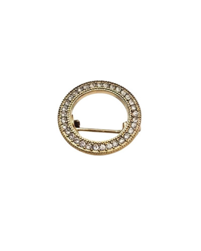 Broche acier doré rond strass