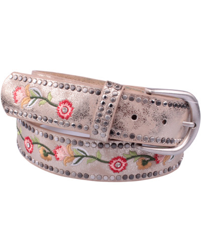 Ceinture dorée fleurs multicolores