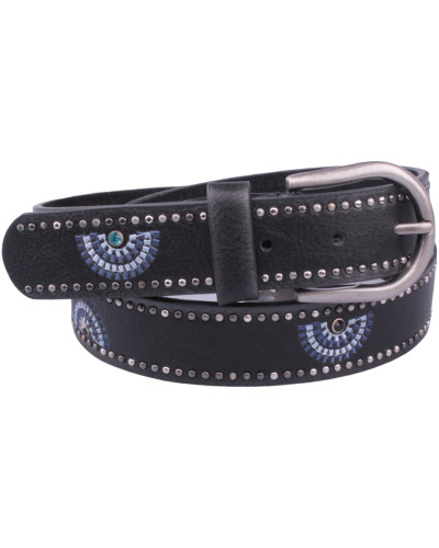 Ceinture noire éventails bleus à strass