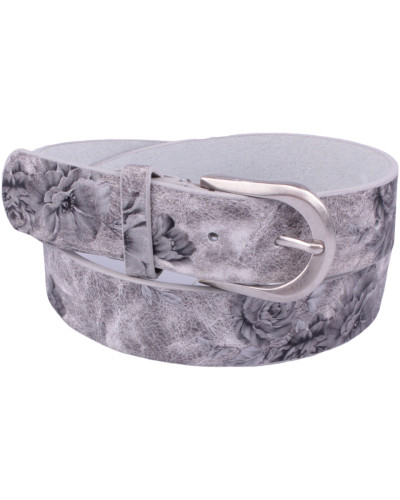 Ceinture grise fleurs imprimées argent