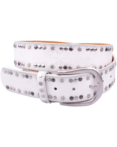 Ceinture blanche reflets argent croco clous et étoiles