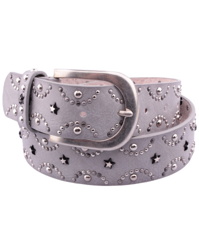 Ceinture grise à clous et étoiles argent