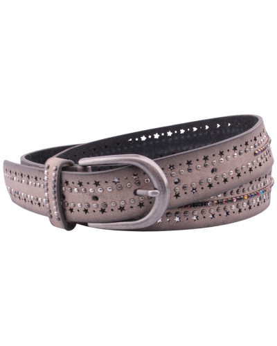 Ceinture irisée trous étoiles clous et bande strass multicolores