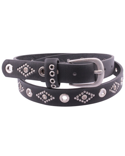 Ceinture fine noire à clous losanges et strass