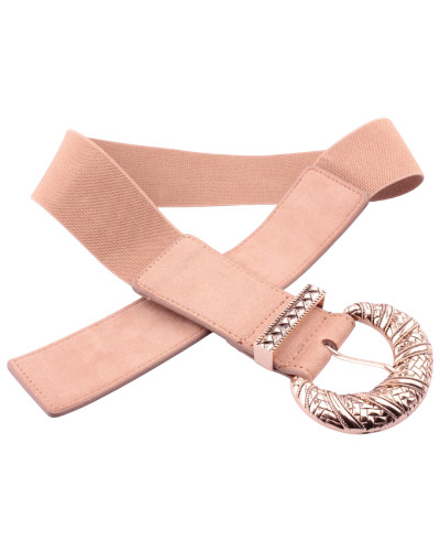 Ceinture élastique beige boucle ovale dorée 