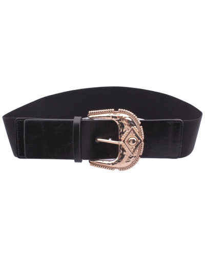 Ceinture élastique noire boucle carrée dorée