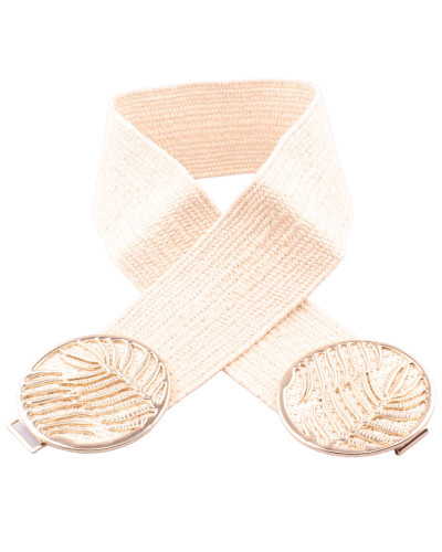 Ceinture élastique beige à double boucle feuille dorée 