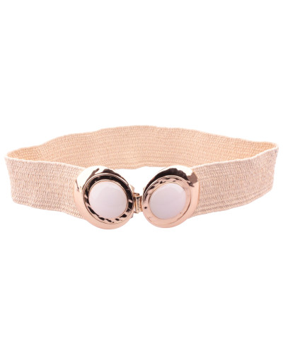 Ceinture élastique beige à double boucle cercle blanc et doré 