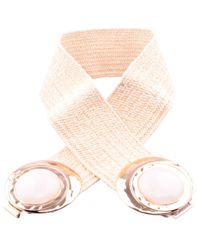 Ceinture élastique beige à double boucle cercle blanc et doré 