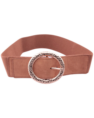 Ceinture élastique camel boucle ovale dorée