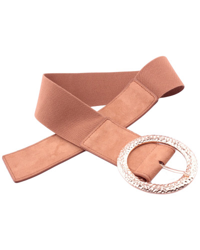 Ceinture élastique camel boucle ovale dorée