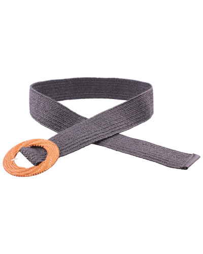 Ceinture élastique noire boucle ronde camel