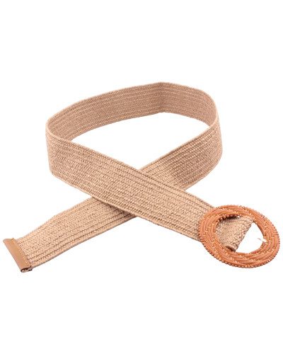 Ceinture élastique couleur ficelle boucle ronde camel