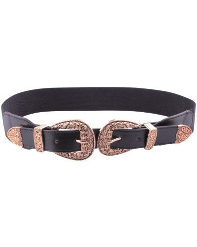 Ceinture élastique noire double boucle dorée arabesques