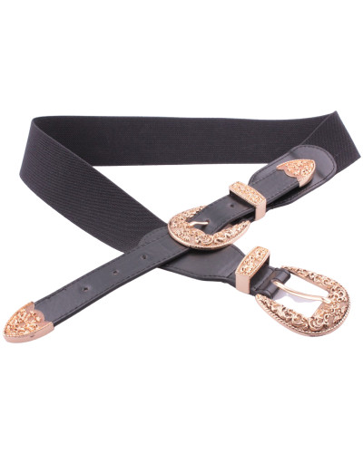 Ceinture élastique noire double boucle dorée arabesques