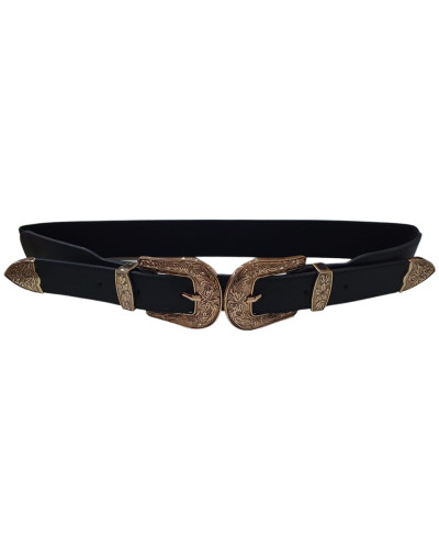 Ceinture élastique noire double boucle dorée 