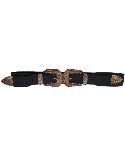 Ceinture élastique noire double boucle dorée 