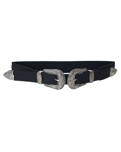 Ceinture élastique noire double boucle argent