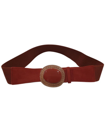Ceinture élastique terracotta boucle ovale dorée 