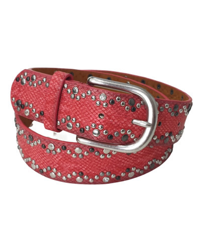 Ceinture rouge corail python clous et strass