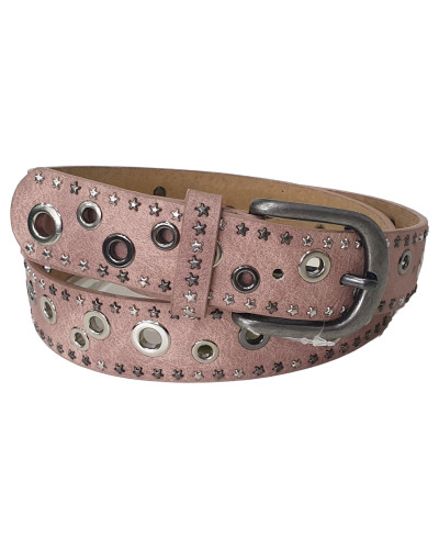 Ceinture vieux rose trous cloutés et étoiles