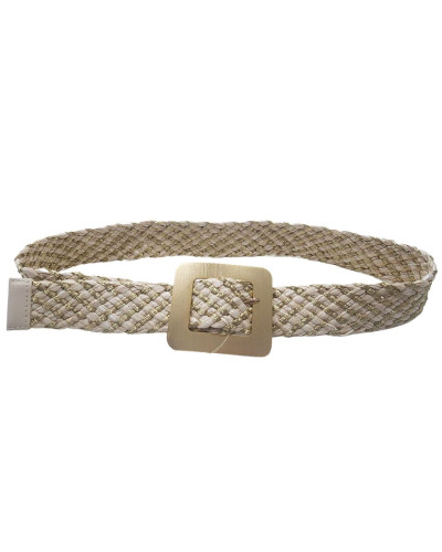 Ceinture tressée boucle carrée dorée