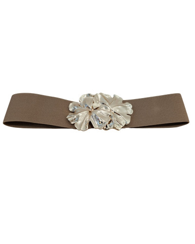 Ceinture élastique boucle double fleur dorée