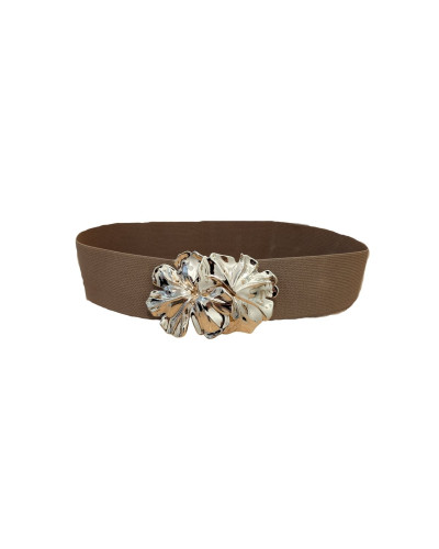 Ceinture élastique boucle double fleur dorée