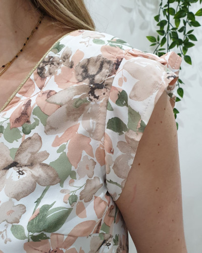 Blouse Rosie rose et vert