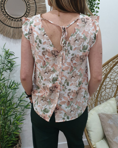 Blouse Rosie rose et vert