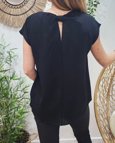 Blouse femme noire liseré doré dos noué