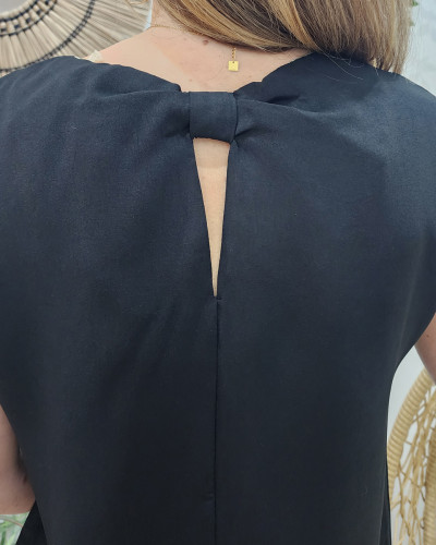 Blouse femme noire liseré doré dos noué