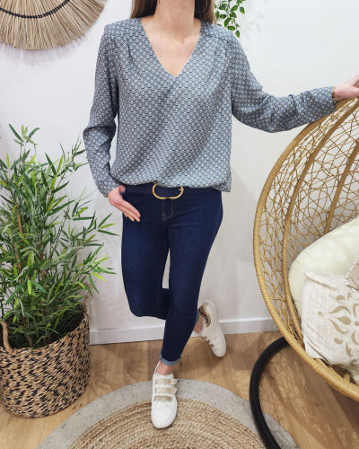 Blouse femme marine et blanche Karine