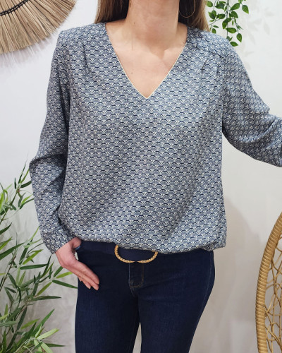 Blouse femme marine et blanche Karine