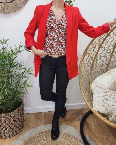 Blouse femme fleurie rouge Sandra 20632