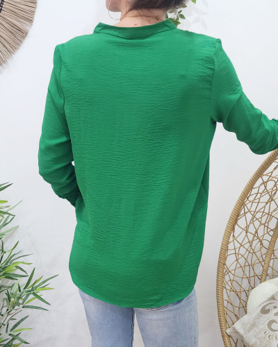 Blouse femme manches brodées vert